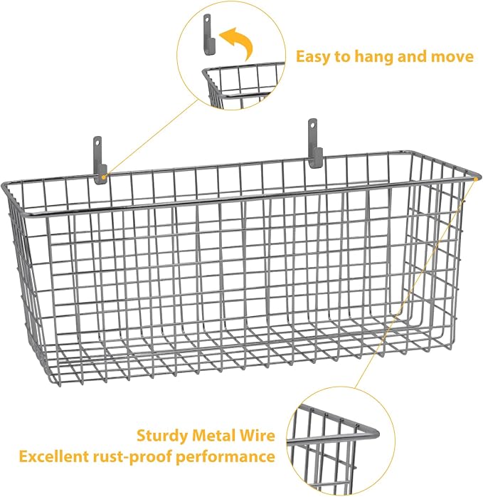 Kinlink 2 Sets Grey Extra Large Hanging Wall Basket - Image 3