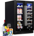24 Inch Wine and Beverage Refrigerator, Dual Zone Wine and Drink Fridge with Glass Door&Lock for 20 Bottles and 60 Cans, Under Counter Wine Cooler Refrigerator Built-in Counter or Freestanding