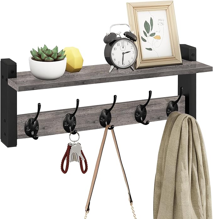 Wall Hooks with Shelf, Coat Rack Wall Mount, Entryway Shelf with Hooks by Homode