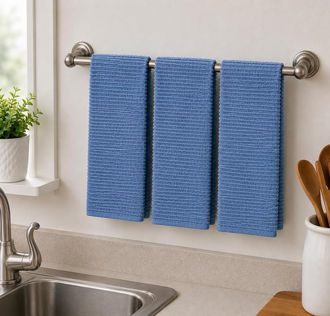 Serafina Home Chambray Denim Blue Kitchen Hand Dish Towels, 100% Cotton - Image 9