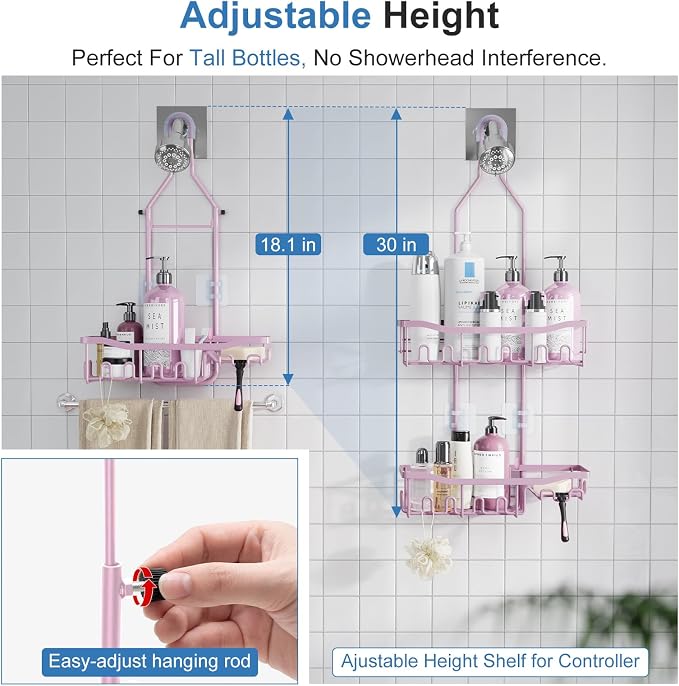 Shower Caddy, Upgraded Extended Length Shower Caddy Over Showerhead No Blocking - Image 4