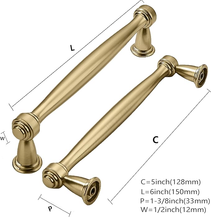 khtumeware 10 Pack 5 Inch(128mm) Brushed Brass Cabinet Pulls Satin Brass Kitchen Cabinet Handles Kitchen Cabinet Hardware for Cupboard Drawer Handles Dresser Pulls