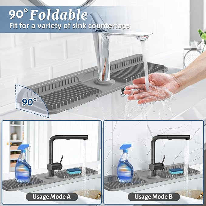 PoYang 24 Inch Faucet Mat for Kitchen Sink Splash Guard, Snap Button Holds It - Image 2