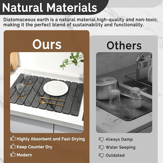 Large Stone Dish Drying Mat for Kitchen Counter, Quick Dry Stone Dishes Mats - Image 7