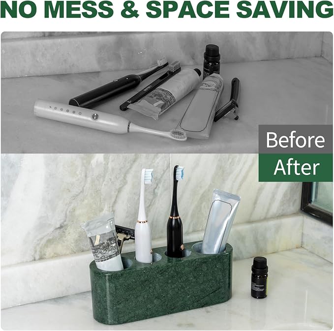 BCS Toothbrush Holder for Bathrooms, 4 Slots Marble Toothbrush and Toothpaste - Image 8
