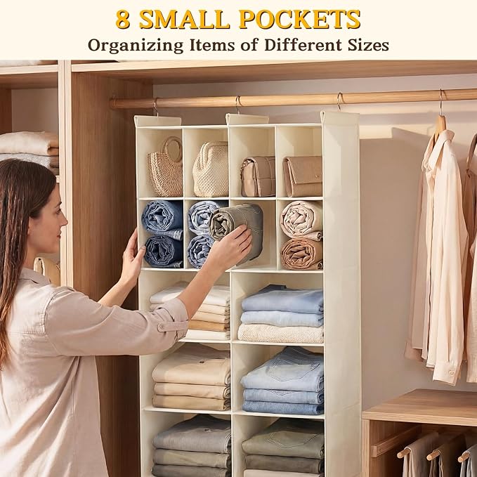 5 Tier Hanging Closet Organizer, 14 Compartments Dual Row Storage, 3 Sturdy - Image 5