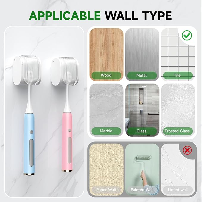6 Pcs Toothbrush Holders Wall Mounted, Single Slot Design, Shower Self Adhesive - Image 8