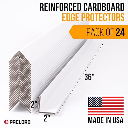 36" x 2" x 2" Reinforced Cardboard Edge Protectors, White (Pack of 24) – 0.16" Thick Heavy-Duty Cardboard Corner Protectors for Shipping – American Quality V-Board Pallet Edge Protectors