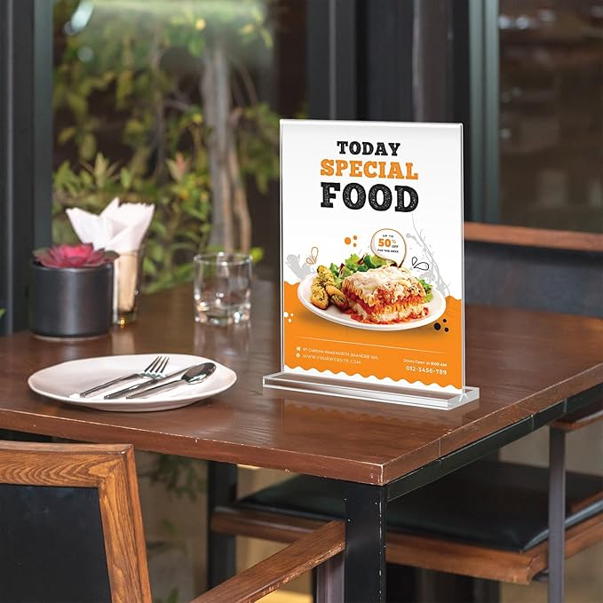 Acrylic Sign Holder 8.5 x 11 6 Pack, Double-Sided Clear Sign Holder Plastic Stands for Display, Table Sign Stands, T Shape Flyer Holder