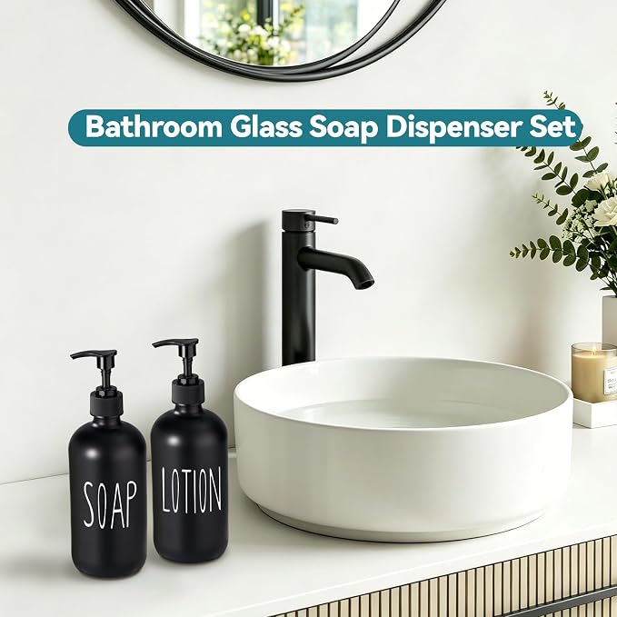 COHOSEGE Glass Soap Dispenser Set 2 Pack, 16 Oz Hand Soap Dispenser - Image 2