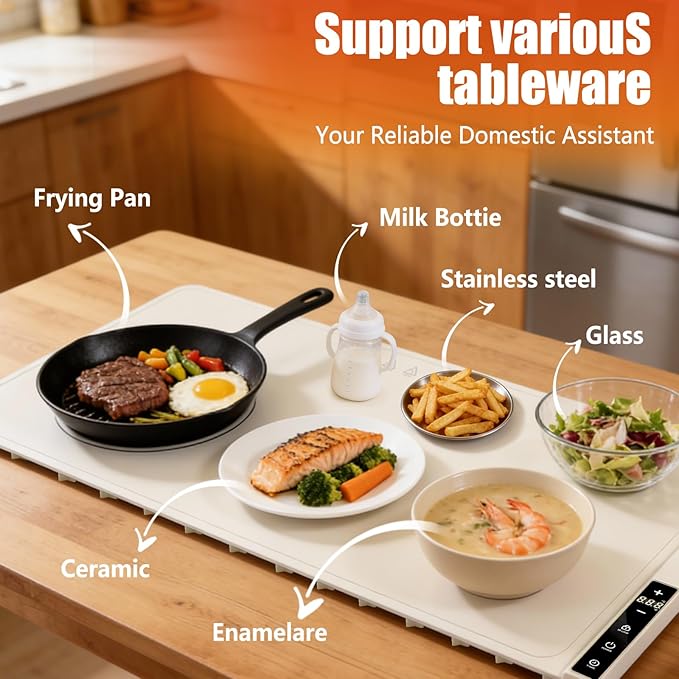 Extra Large Food Warming Mat with Heat - Electric Silicone Food Warming Tray for Buffet, Rollable Food Warmer Mat for Countertop,Heating Mat with Timer and 7 Heat Levels, Rollable Portable Food Warmer