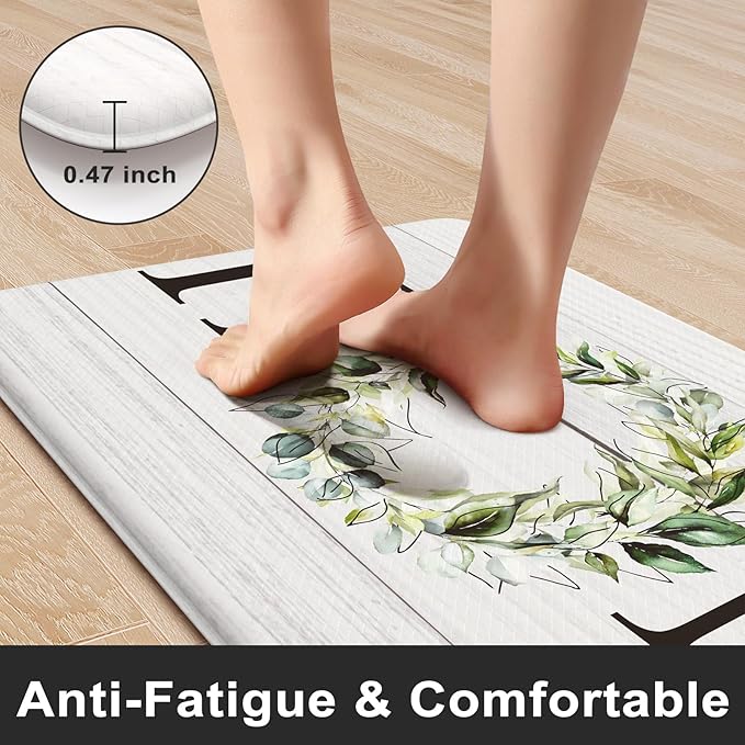 KIMODE Anti Fatigue Kitchen Mat for Floor 20"x32", Farmhouse Kitchen Rug, Cushioned Non Slip Kitchen Mats for Floor, Comfort Farmhouse Kitchen Floor Mat for Sink Laundry Desk White