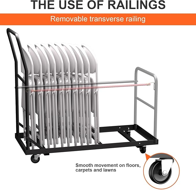 Folding Chair Cart with Wheels Heavy Duty 300 LBS Capacity, Rolling Chair Dolly for 25 Chairs w/Dual Handles & Anti-Fall Design, Commercial Cart for Events, Church, Conference, Weddings