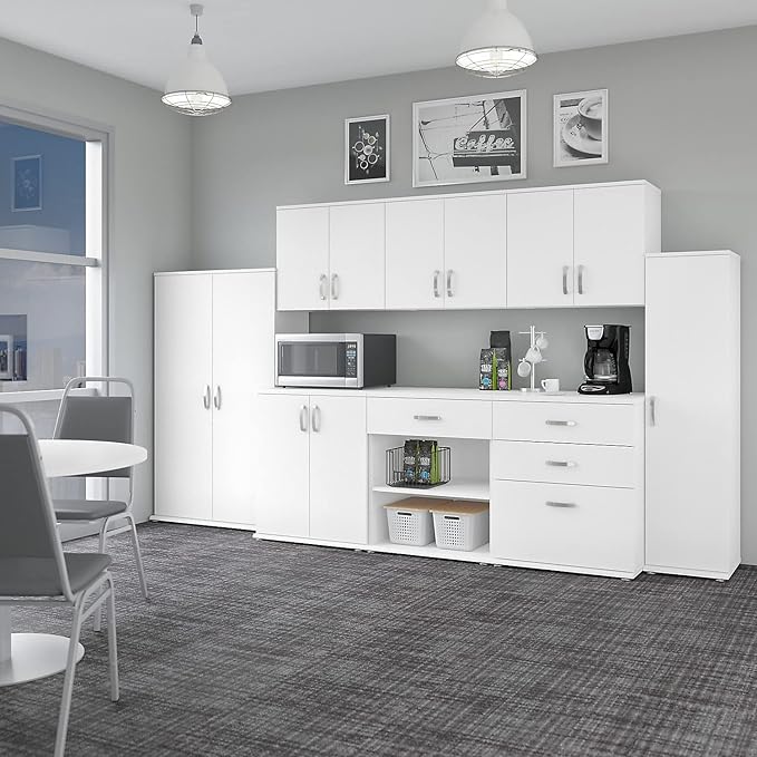 Bush Business Furniture Universal Floor Storage Cabinet with Doors and Shelves in White, Vertical Office Storage Unit with Adjustable Shelving for Workspace