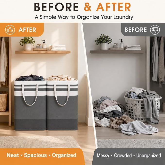 2 Pack Large Laundry Baskets, Laundry Hampers, Freestanding Waterproof - Image 4