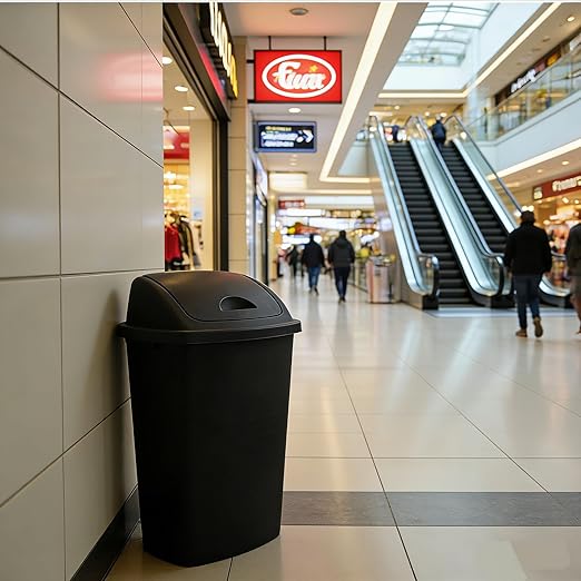 4-Pack 13 Gallon Plastic Swing Top Trash Can, Lidded Wastebasket Garbage Can for Kitchen, Garage, or Workspace, Black