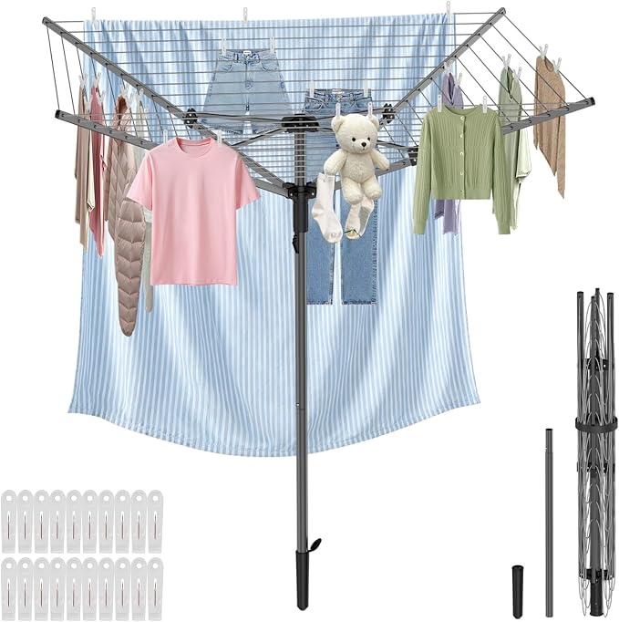 BAKON Heavy Duty Clothesline Outdoor, 40M Rotary Adjustable Tension Umbrella by BAKON