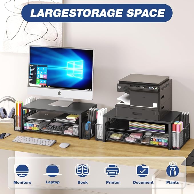 Desk Organizer and Accessories, 2-Tier Computer Monitor Stand Riser - Image 3