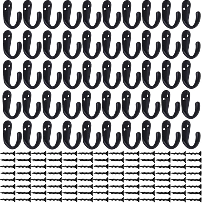IBosins 50PCS Coat Hooks Wall Mounted Black Single Prong Robe Hook | Hanging - Image 2