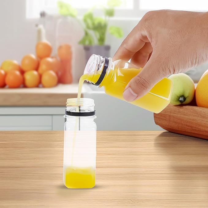 Plastic Juice Bottles 150 pcs 2 oz Empty Plastic Water Bottles with Caps Reusable Clear Beverage Containers for Drinking, Juicing, Smoothie, Water with 2 Brushes, 2 Funnels, 160 Stickers