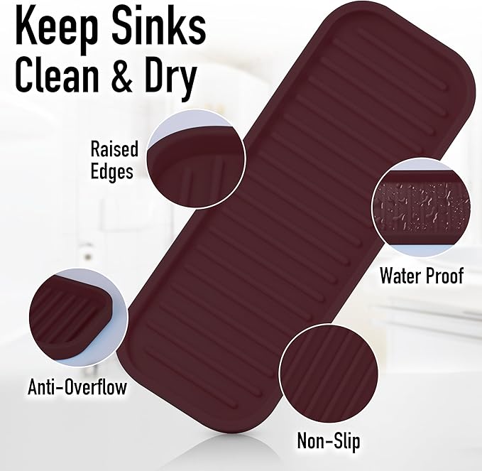 Zulay Kitchen (9x3.5) Silicone Sponge Holder for Kitchen Sink - Flexible Multipurpose Soap Tray - Sink Organizer for Kitchen, Bathroom, Makeup, Trinkets & More (Dark Mahogany)
