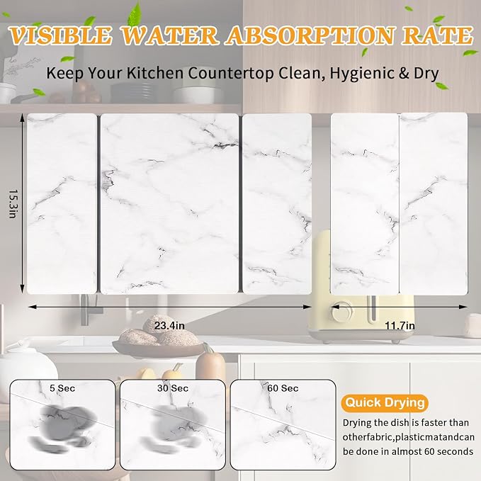 Stone Dish Drying Mat for Kitchen Counter, 24 x 16 Inch | Absorbent - Image 2
