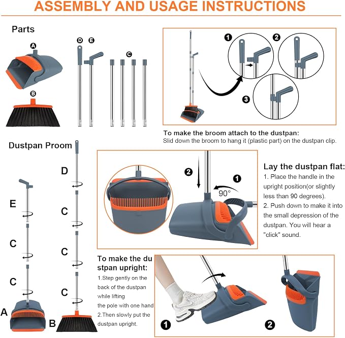 Broom and Dustpan Combo Set, Kitchens & Tight Spaces, Built-in Comb Dustpan - Image 9