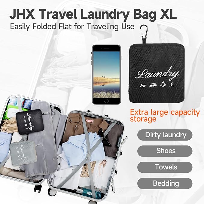 JHX Travel Laundry Bag XL, Extra large Dirty Clothes Organizer【Upgraded】with - Image 3