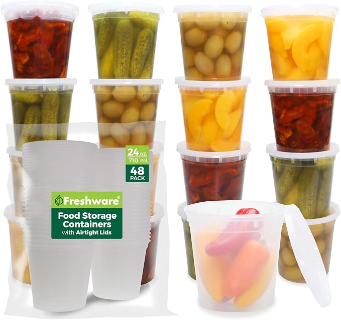 Freshware Food Storage Containers 24 oz Plastic Deli Containers by Freshware