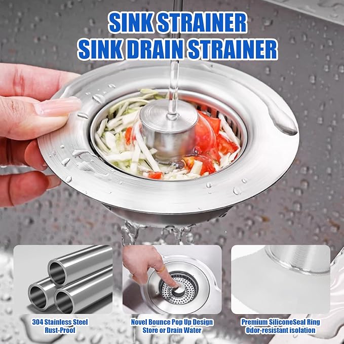 Kitchen Sink Drain Strainer, 304 Stainless Steel Sink Drain Plug, Quick Drain - Image 4
