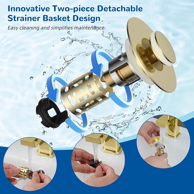 Hibbent 2 PCS Upgraded 3 in 1 Bathroom Sink Drain Strainer, Pop Up Stopper | - Image 4