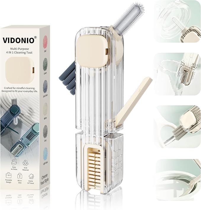VIDONIO 4 in 1 Cup Lid Gap Cleaning Brush, Mutipurpose Tiny Silicone Cup Holder by VIDONIO