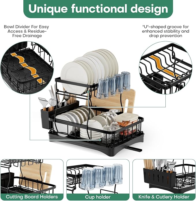 2 Tier Dish Rack, Carbon Steel Dish Drying Rack - Image 4