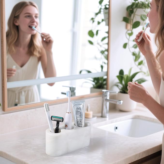 BCS Toothbrush Holder for Bathrooms, 3 Slots Marble Toothbrush Organizer - Image 7