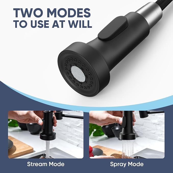 WEWE Pull-Down Kitchen Faucet, 2-Mode Sprayer, Matte Black, High Arc | 17-Inch - Image 4