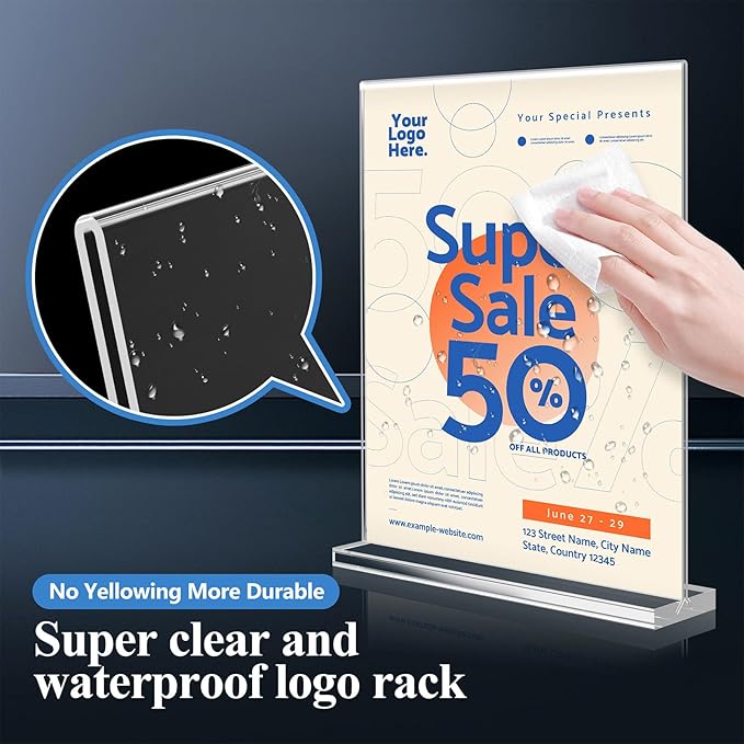 Acrylic Sign Holder 8.5 x 11 10 Pack, Double-Sided Clear Sign Holder Plastic Stands for Display, Table Sign Stands, T Shape Flyer Holder