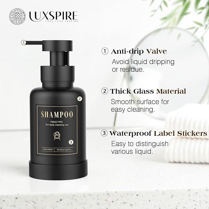 Luxspire Foaming Soap Dispenser 15oz Hand Soap Bottle, 2 Pack | Anti-drip pump - Image 3