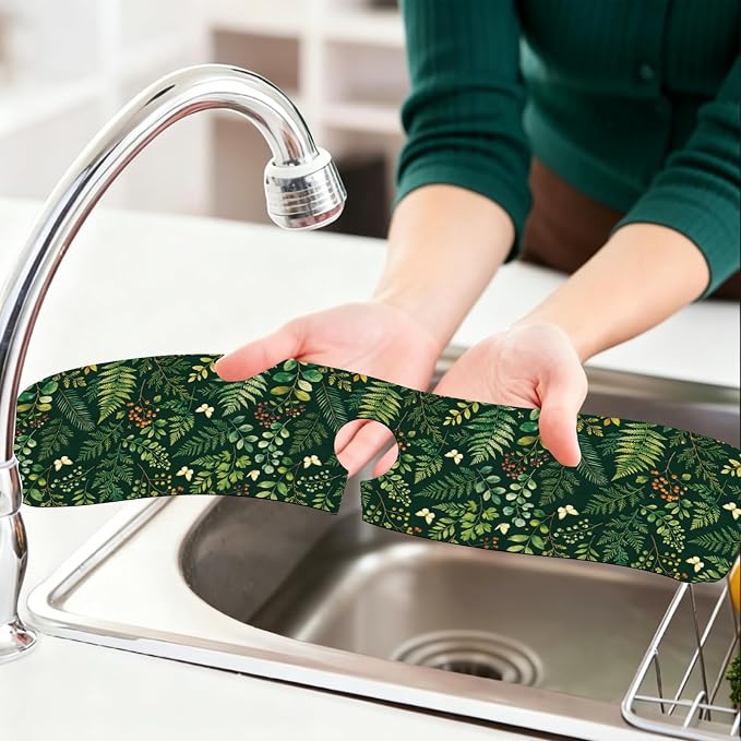 2Pcs Green Vintage Plants Kitchen Sink Splash Guard Faucet Mat Flowers - Image 6
