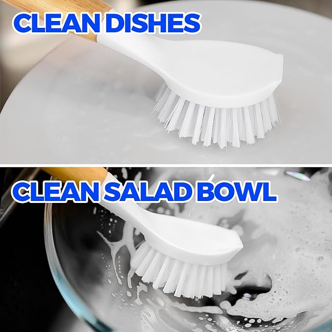 Holikme 3 Pack Dish Brush with Bamboo Handle Cleaning Brush, Pans and Vegetables - Image 2