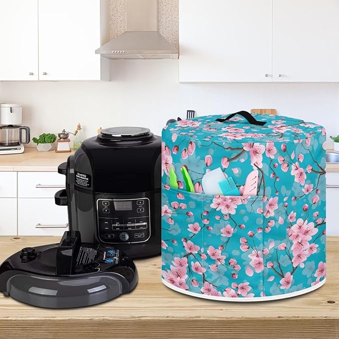 Dust Cover for 3 Quart Air Fryer and Electric Pressure Cooker with Pocket, Dust-Proof Cover for Electric Appliance, Small Appliance Covers Accessories Cherry Blossom