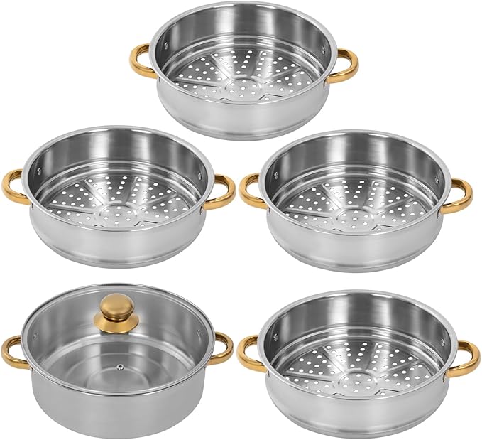 Stainless Steel Steamer Pot, 10.3-Inch Steamer for Cooking, 5-Tier Food Steam Pots with Lid for Cooking Vegetables, Seafood, Soups, Stews, Dumplings and Pasta