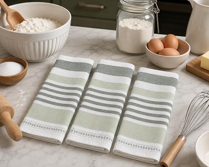 Serafina Home Green White Kitchen Hand Dish Towels: Oversized 28" x 16" - Image 4