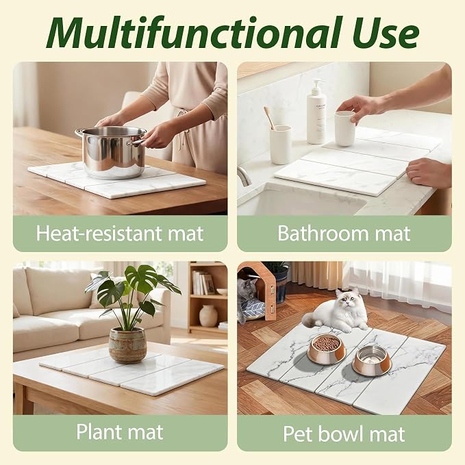 Large Stone Drying Mat for Kitchen Counter, Water-Absorbent Marble Diatomaceous - Image 5