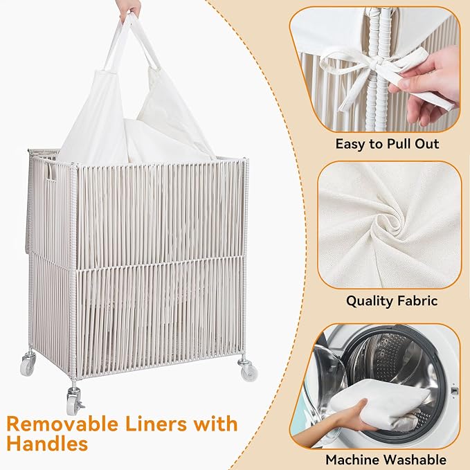 WOWLIVE Rolling Laundry Basket Wheels, Handwoven Laundry Hamper - Image 5