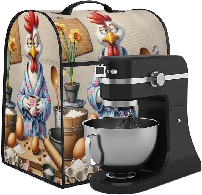 Kitchen Aid Mixer Cover Flower Rooster Funny Stand Mixer Cover Compatible with 6-8 Quarts Stand Mixers, Dust Covers with Zipper Pocket Foldable Washable Kitchen Aid Organizer Bag
