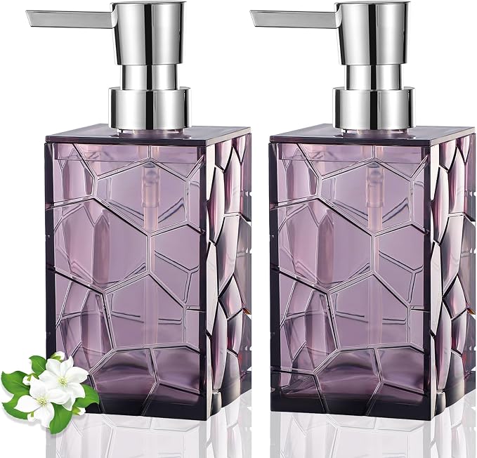 Acrylic Pump Bottle Refillable Lotion Soap Dispenser 10oz 2 Pack Purple | by JiatuA