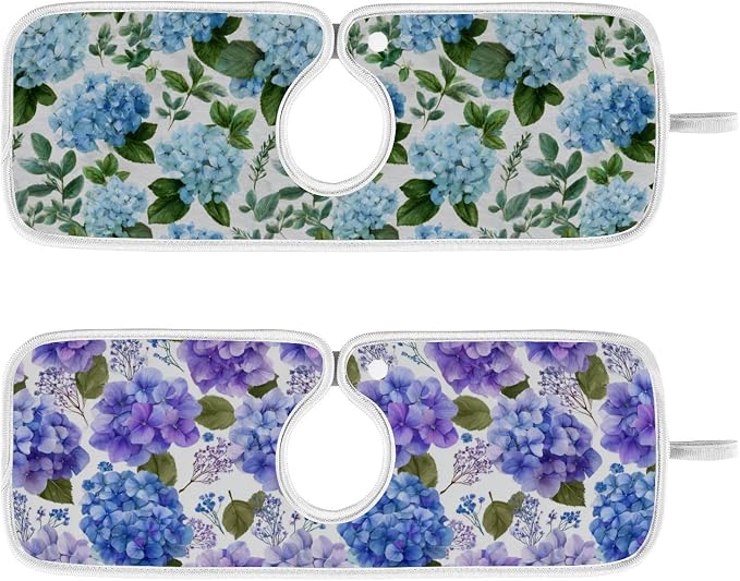 Purple Hydrangea Herb Vintage Blue Sink Mat - Image 2