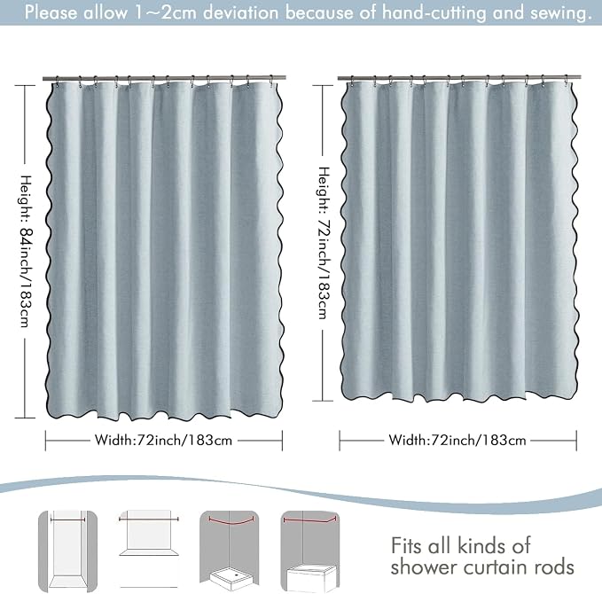MIULEE 72"x84" Extra Long Scalloped Linen Shower Curtain Light Blue - Image 6