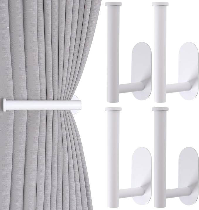Groleca Adhesive Curtain Holdbacks, Curtain Tiebacks, 4 Pack, Metal Curtain by GROLECA