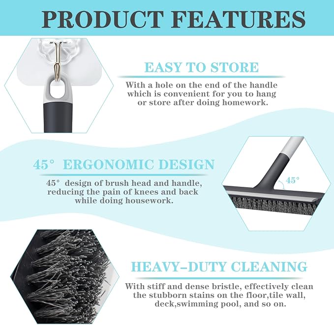 Floor Scrub Brush for Cleaning Bathroom, Garage and Deck | Adjustable Long - Image 4